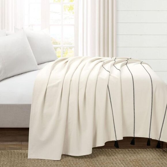 Lush Decor - Lush Décor King Farmhouse Boho Stripe Woven Tassel Ivory/Black - Picture 2 of 4